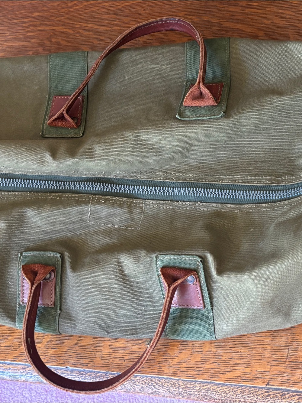 Gokey Vintage Olive Canvas w/Brown Leather Trim Round Duffle Bag